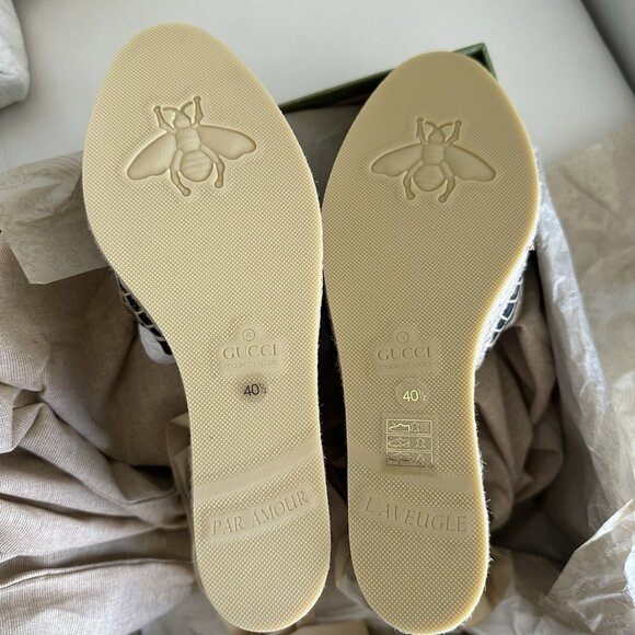 NEW GUCCI Pilar GG Ankle Tie Espadrille Platform Wedge Size 40.5 in Beige/ Brown - Picture 9 of 11